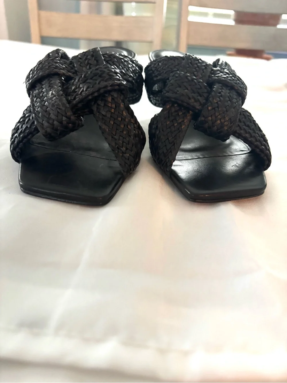 NWT SCHUTZ Black Kali Kitten Walk Heel Sandals Braided SZ 6.5 B